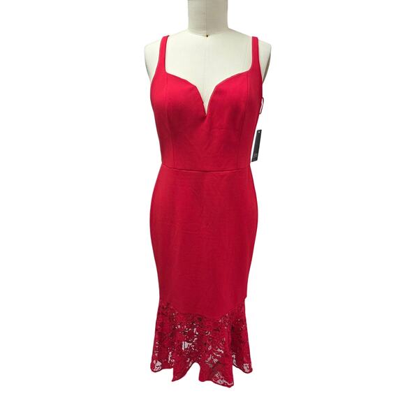 Aidan Mattox Red Crepe & Lace Cocktail Dress NWT Sz 12 - Picture 2 of 10